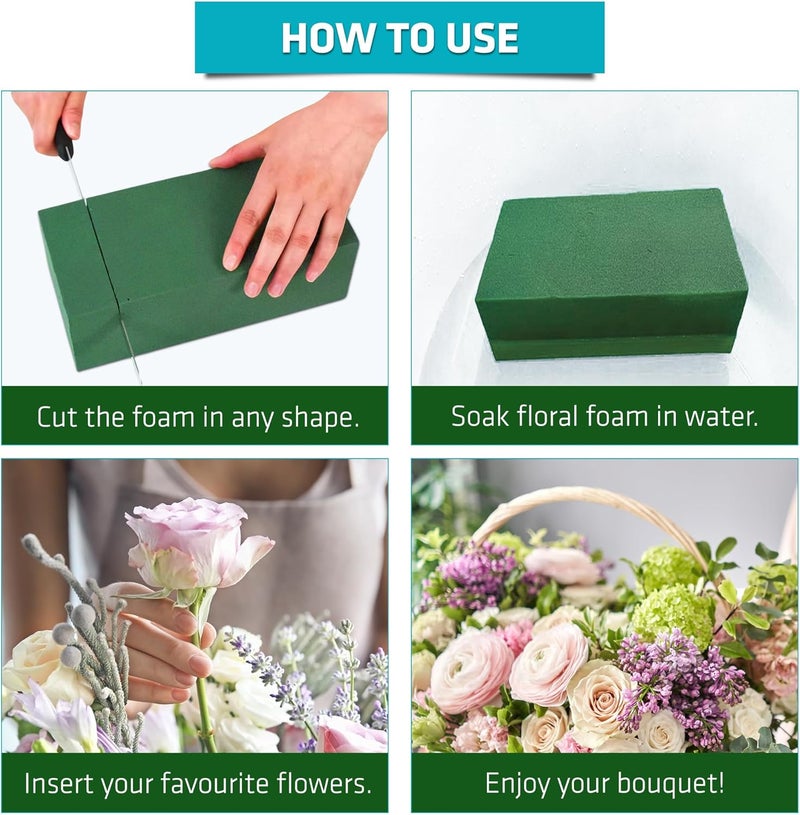 FLORABELS 6 PCS Wet Floral Foam Blocks for Fresh Flowers, Each (9"L x 4.1"W x 2.7"H)Green Foam for Flower Arrangements, Florist Foam Bricks for Weddings, Birthdays Gifts, Flower Foam Blocks for Crafts - Image 3